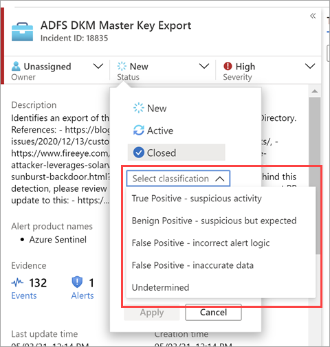 Screenshot that highlights the classifications available in the Select classification list.