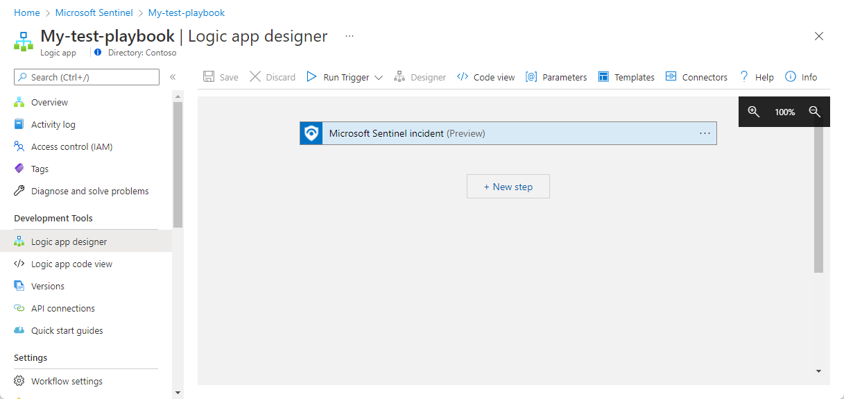 Screenshot of logic app designer screen with opening trigger.