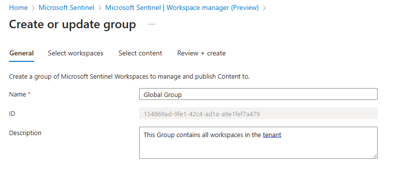 Screenshot shows the group create or update configuration page.