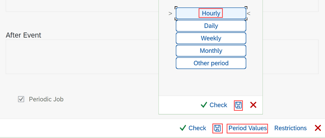 Screenshot of defining the job used to monitor the SAP PAHI table as hourly.