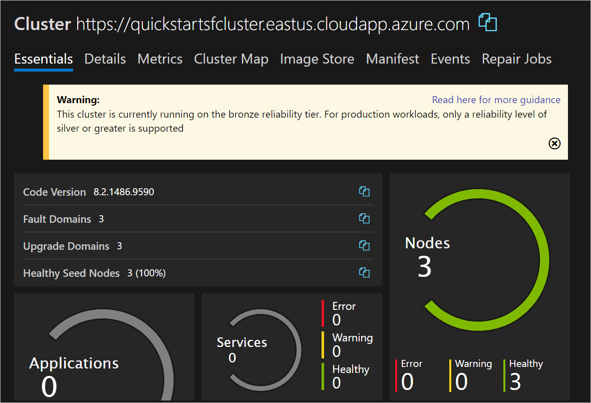 View your cluster's page in the Service Fabric Explorer.