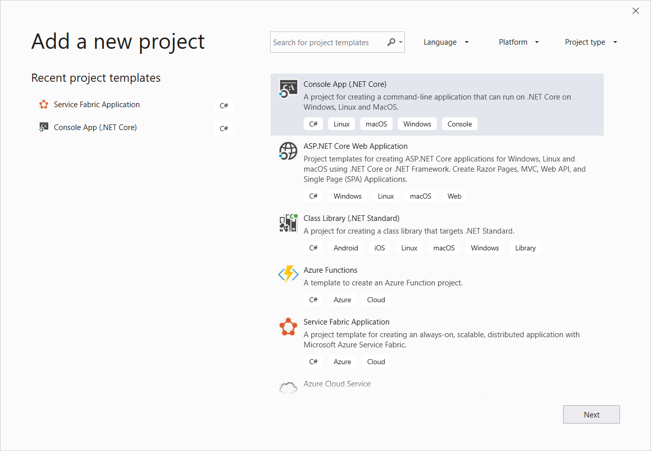 Add New Project dialog