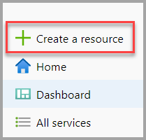 A screenshot of the Azure portal. Create a resource in Azure portal.