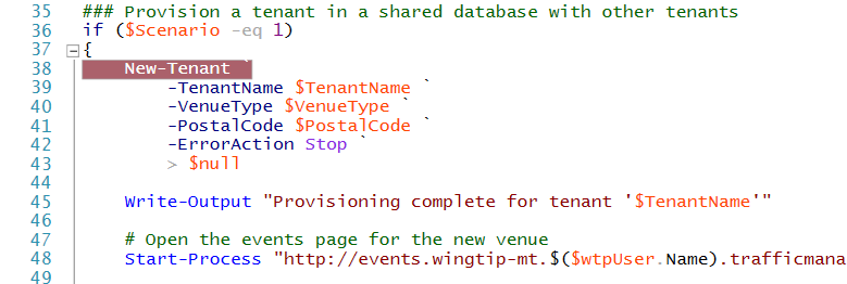 Screenshot that highlights the line that includes New Tenant.