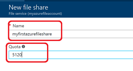 Provide a name and a desired quota for the new file share