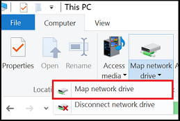 A screenshot of the "Map network drive" drop-down menu
