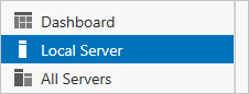 Screenshot showing how to locate Local Server on the left side of the Server Manager U I.