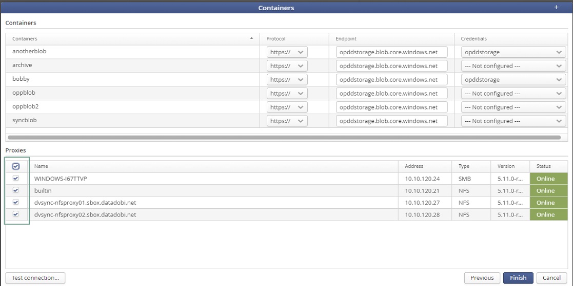Screenshot of checked DobiSync Containers UI