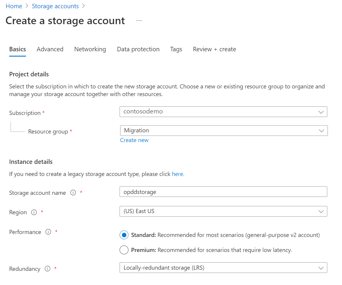 Shows storage account settings in the portal.