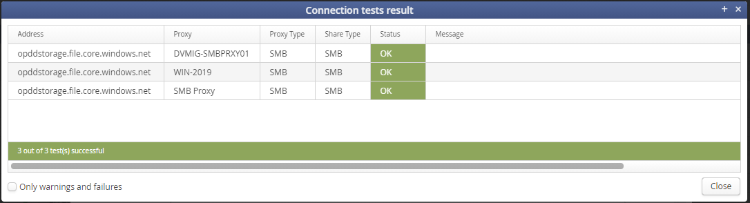 Show results of test connections.