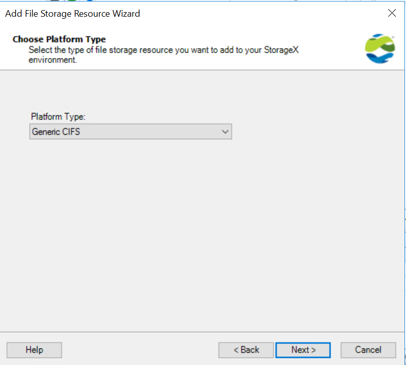 Screenshot for adding Generic CIFS resource to StorageX deployment
