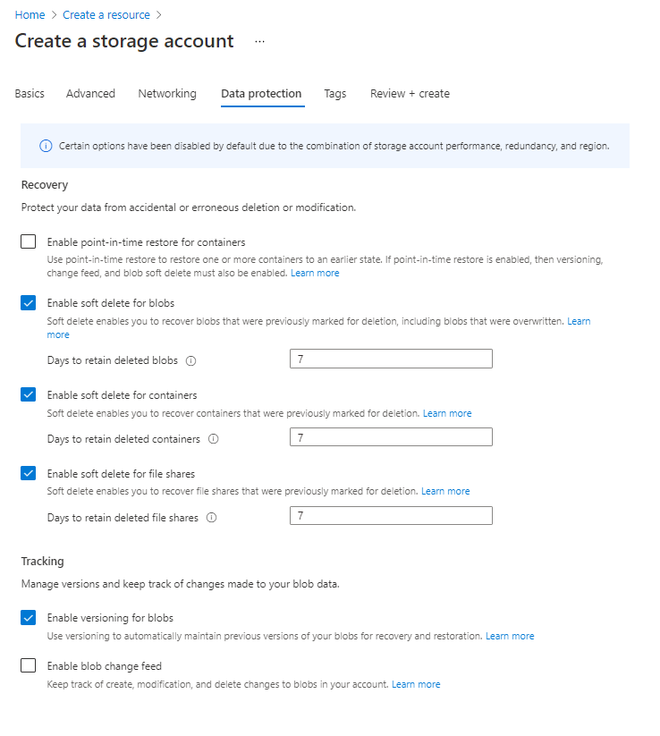 Screenshot that shows how to set up a protection for a storage account.