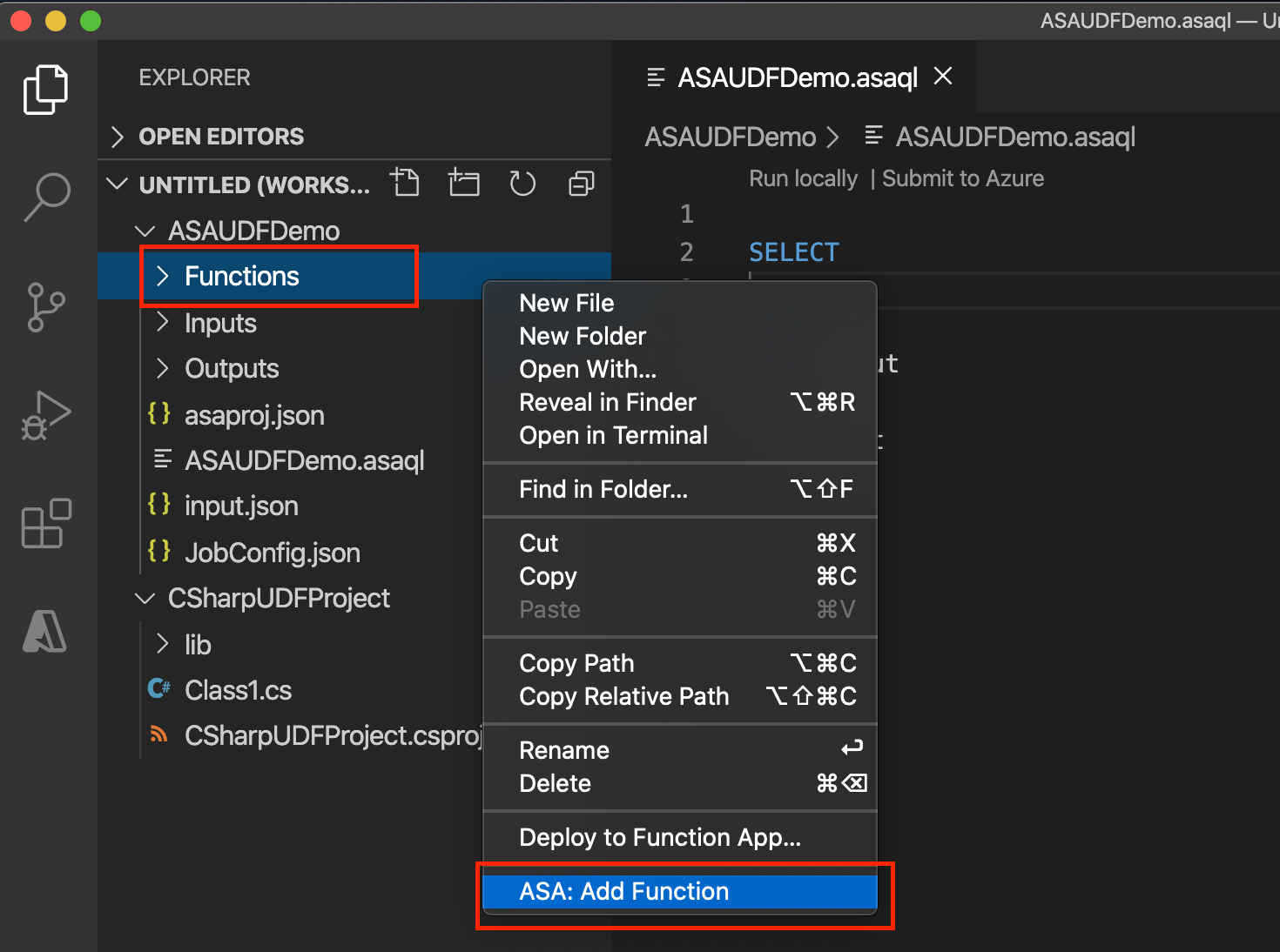Add new function in Azure Stream Analytics project