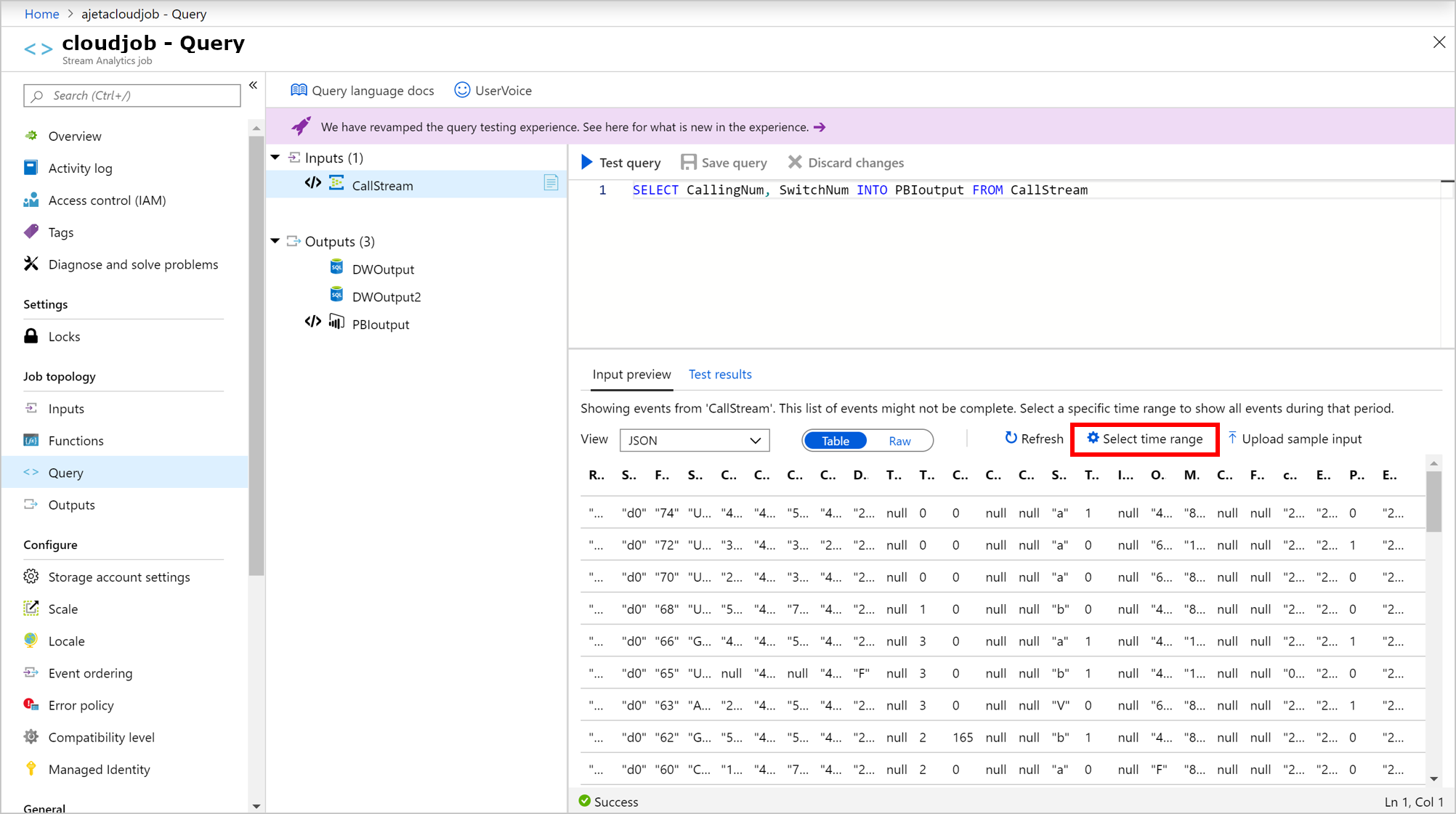 Azure Stream Analytics time range for incoming sample events