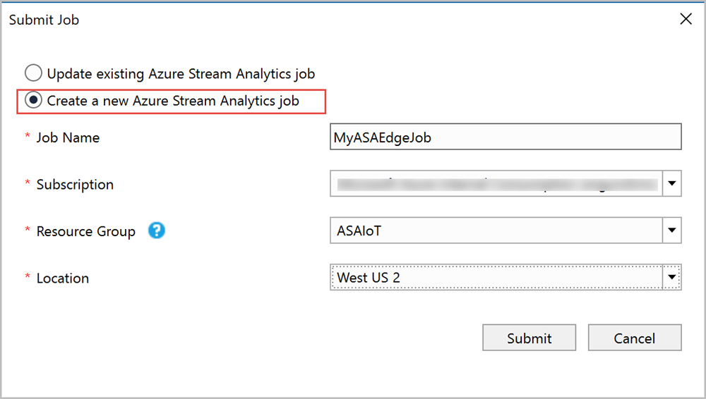 Submit Stream Analytics job to Azure from Visual Studio