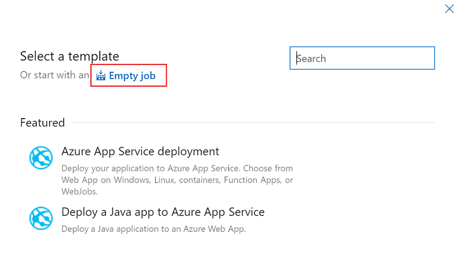 Screenshot that shows selecting the Empty job template.