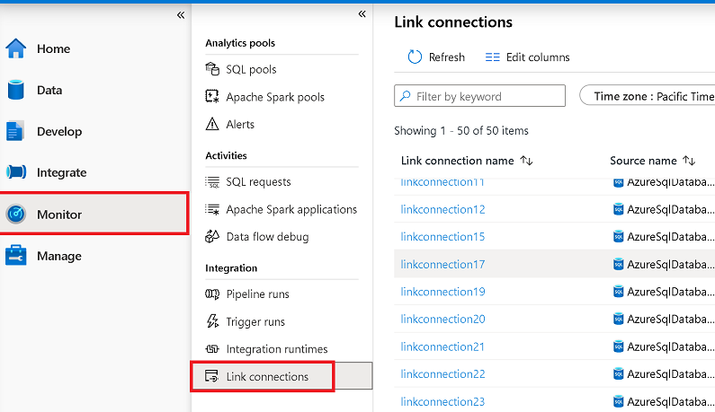 Monitor the status of Azure Synapse Link connection from the monitor hub.
