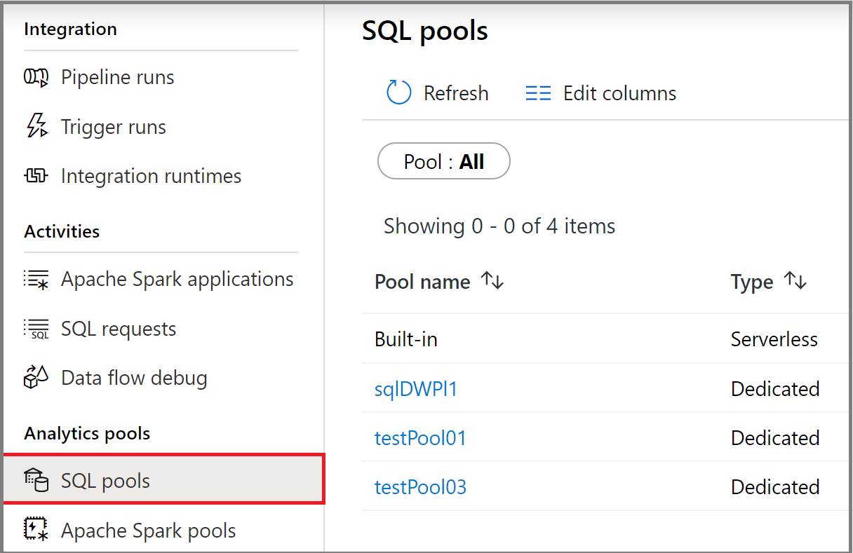 Select SQL pools