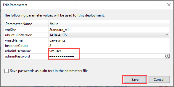 Edit deployment parameters
