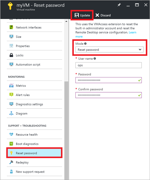 Reset the user credentials in the Azure portal