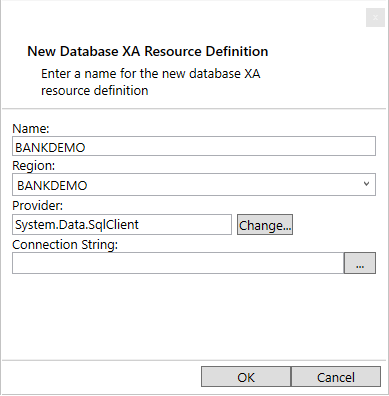 New Database XA Resource Definition screen