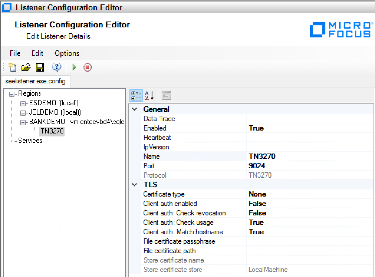Listener Configuration Editor windows