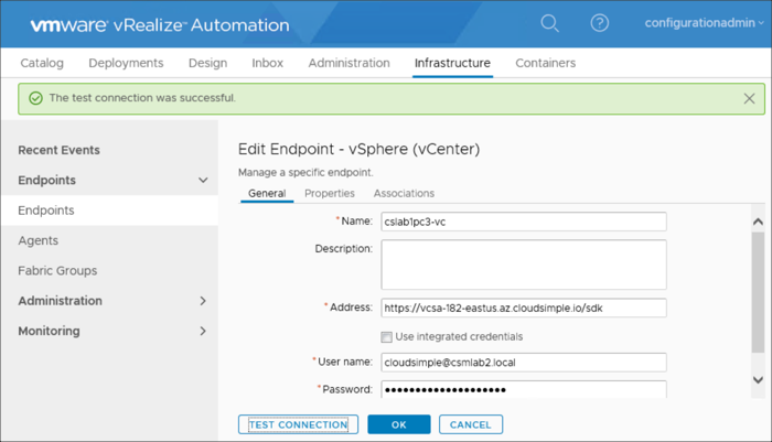 vRA endpoint config access
