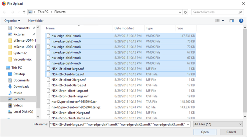 Screenshot that shows the selected vmdks files.