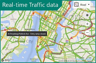 Screenshot showing an example of Real-time Traffic in Bing Maps.