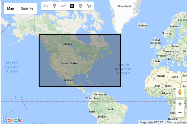 Screen shot of a Google Map showing an example of their support of drawing tools. This example shows a map with the default drawing tools.