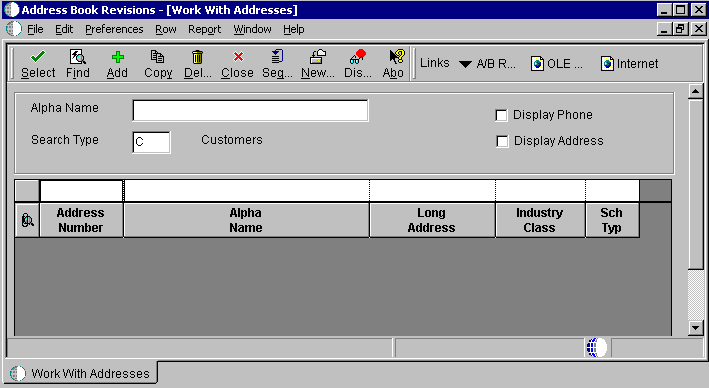 Image that shows the Address Book Revisions window.