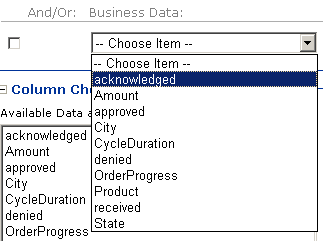 Image that shows how to build a new query by selecting a business data item from the Business Data list.