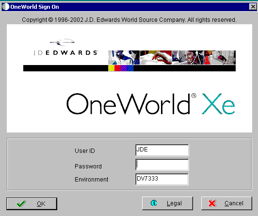 Image that shows the OneWorld Sign On dialog box.