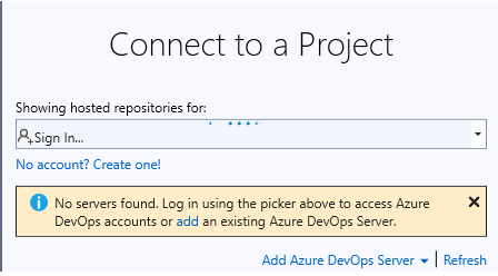 Select connect in your BizTalk Server project to connect to your Azure DevOps project