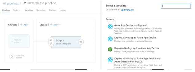 Add an empty pipeline template as a release task for Azure DevOps in the Visual Studio BizTalk Server project.
