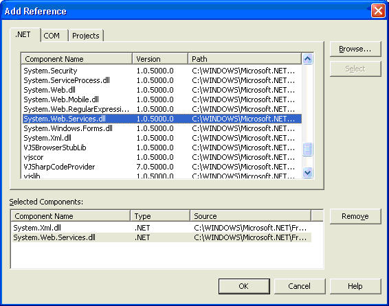 Image that shows where to select Browse on the Add Reference screen.