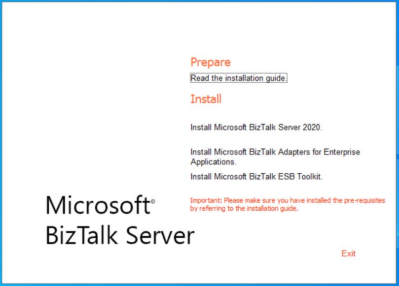 Install Microsoft BizTalk Server window or screen