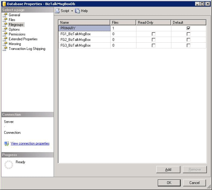 SQL Server 2005, adding filegroups to a database