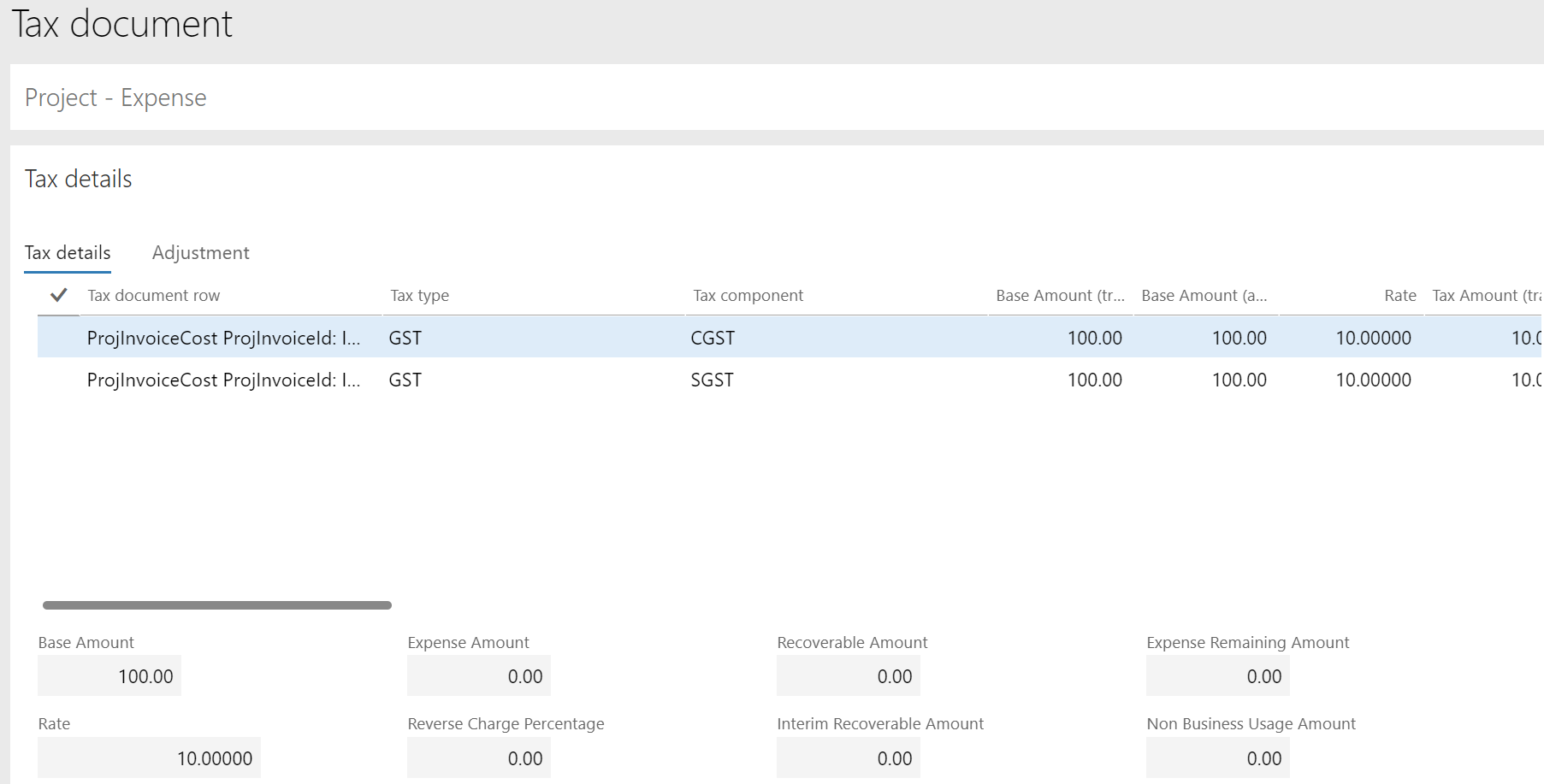A screenshot showing tax calculation in the project management and accounting for India