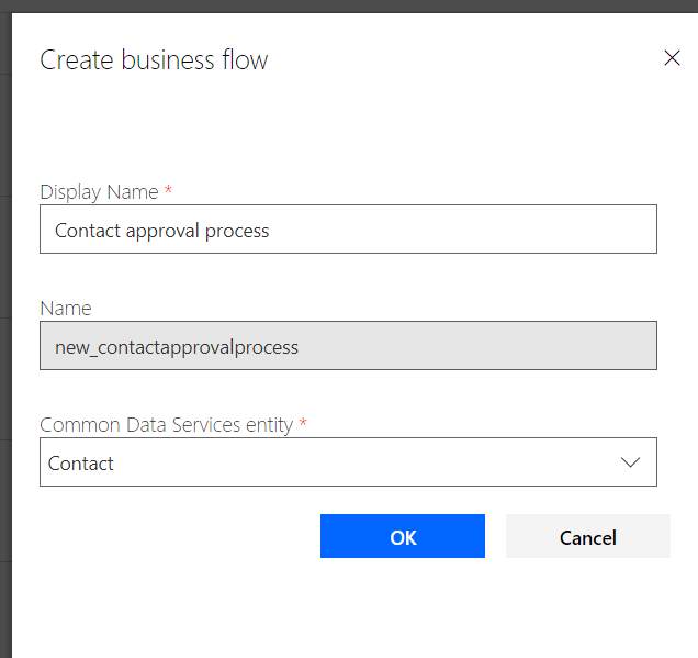 A screenshot of the create form for Business process flows.