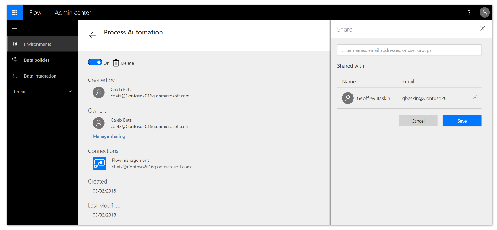 A screenshot of how to modify ownership in the admin center
