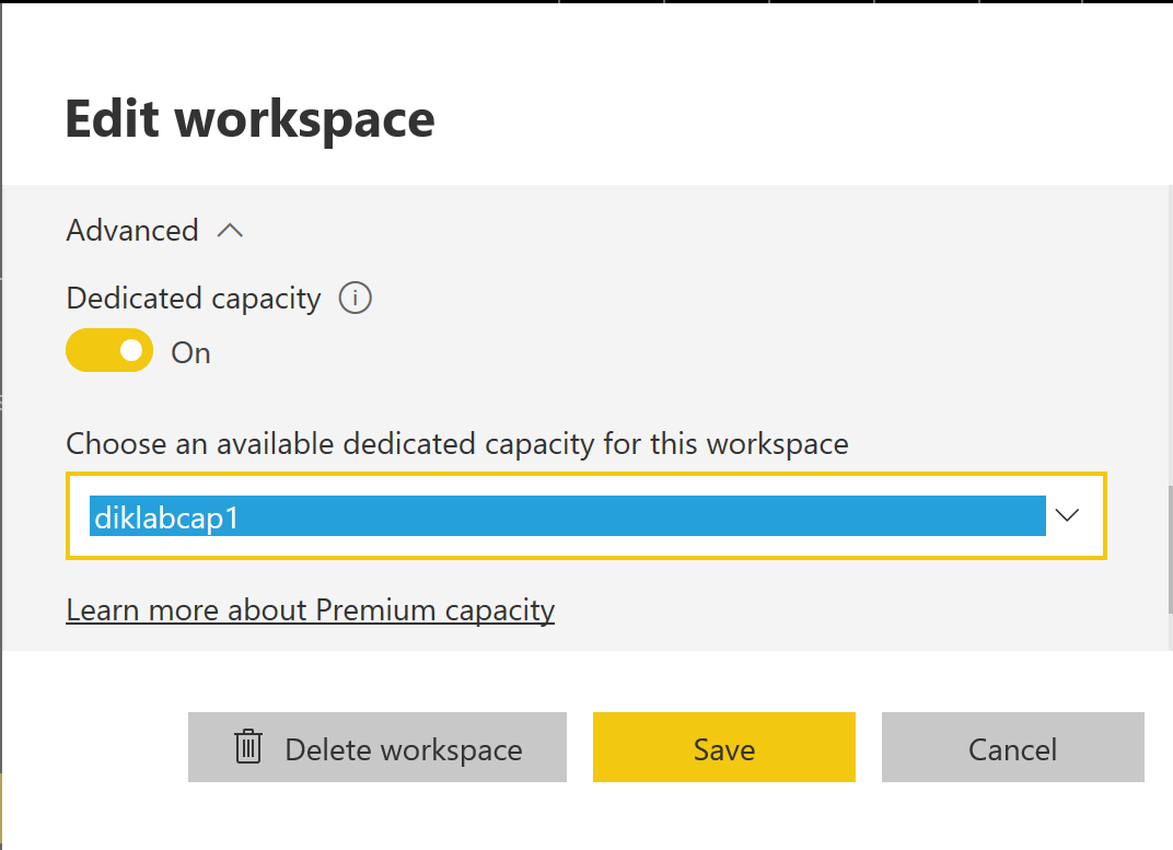 A screenshot showing edit workspace options