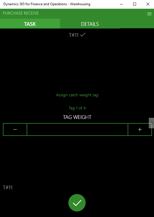 Mobile warehouse app showing how tag weight is captured