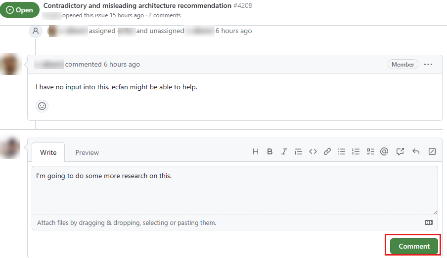 Screenshot of a GitHub issue with a comment box at the bottom.