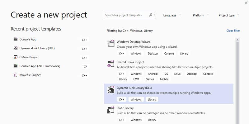 Create a new DLL project