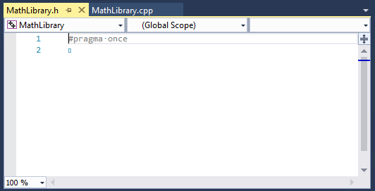 Empty MathLibrary.h file in editor