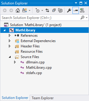 Screenshot of the Solution Explorer window with the Math Library highlighted.
