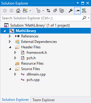 Screenshot of the Solution Explorer window with the Math Library project highlighted.