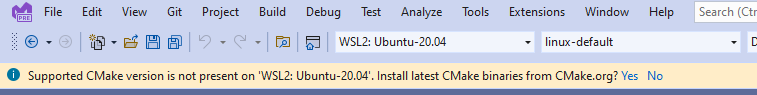 Screenshot of a prompt beneath the Visual Studio toolbar