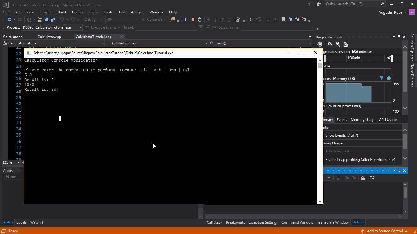 Short video of the Microsoft Visual Studio Debug Console showing the final result after changes.